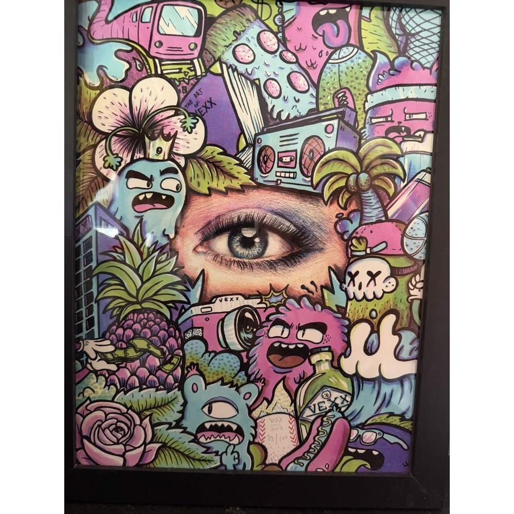 Vexx Eye Doodle Limited Edition Print Signed 89/100 Framed 14x18 Pop Art Street - Picture 4 of 8